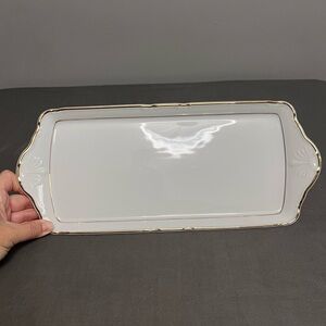 VTG Thun Czech Porcelain Rectangle Shape Serving Tray White W/ Gold 15.25x6.5”